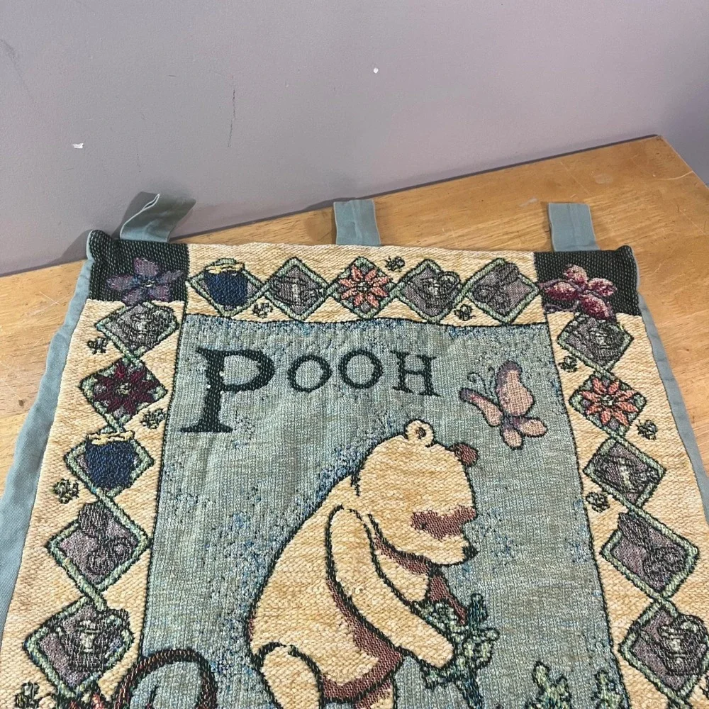 Vtg Disney Winnie the Pooh Garden Woven Tapestry Wall Hanging Crown Crafts 24x32